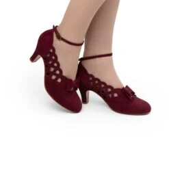 American Duchess PRE-ORDER Jessie Vintage Pumps (Wine Suede)