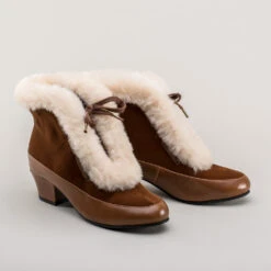 American Duchess Alpen Women's Retro Winter Booties (Brown/Ivory) -StrideOne Store alpen retro winter booties brown ivory