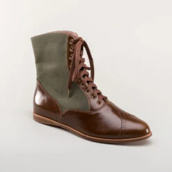 American Duchess Anne Women's Boots (Brown/Olive) -StrideOne Store anne edwardian lace up boots olive brown 2