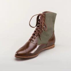 American Duchess Anne Women's Boots (Brown/Olive) -StrideOne Store anne edwardian lace up boots olive brown 8