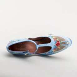 American Duchess Daisy Women's Embroidered T-Straps (Blue) -StrideOne Store bata daisy 1920s embroidered flapper shoes blue 11
