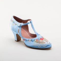 American Duchess Daisy Women's Embroidered T-Straps (Blue) -StrideOne Store bata daisy 1920s embroidered flapper shoes blue 2