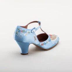 American Duchess Daisy Women's Embroidered T-Straps (Blue) -StrideOne Store bata daisy 1920s embroidered flapper shoes blue 4