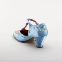American Duchess Daisy Women's Embroidered T-Straps (Blue) -StrideOne Store bata daisy 1920s embroidered flapper shoes blue 6