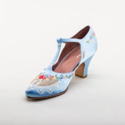 American Duchess Daisy Women's Embroidered T-Straps (Blue) -StrideOne Store bata daisy 1920s embroidered flapper shoes blue 8
