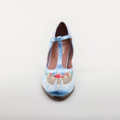 American Duchess Daisy Women's Embroidered T-Straps (Blue) -StrideOne Store bata daisy 1920s embroidered flapper shoes blue 9