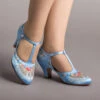 American Duchess Daisy Women's Embroidered T-Straps (Blue) -StrideOne Store bata daisy 1920s embroidered flapper shoes blue of