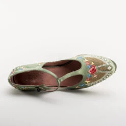 American Duchess Daisy Women's Embroidered T-Straps (Green) 30 American Duchess Daisy Women's Embroidered T-Straps (Green) -StrideOne Store bata daisy 1920s embroidered flapper shoes green 11