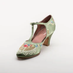 American Duchess Daisy Women's Embroidered T-Straps (Green) 27 American Duchess Daisy Women's Embroidered T-Straps (Green) -StrideOne Store bata daisy 1920s embroidered flapper shoes green 8