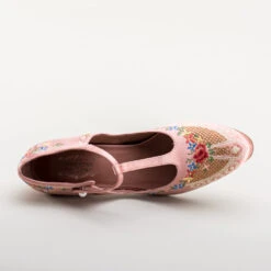American Duchess Daisy Women's Embroidered T-Straps (Pink) -StrideOne Store bata daisy 1920s embroidered flapper shoes pink 11