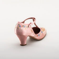 American Duchess Daisy Women's Embroidered T-Straps (Pink) -StrideOne Store bata daisy 1920s embroidered flapper shoes pink 4