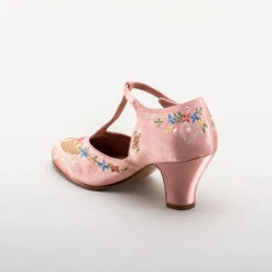 American Duchess Daisy Women's Embroidered T-Straps (Pink) -StrideOne Store bata daisy 1920s embroidered flapper shoes pink 6