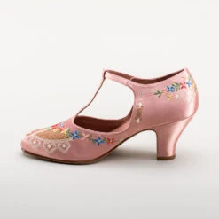American Duchess Daisy Women's Embroidered T-Straps (Pink) -StrideOne Store bata daisy 1920s embroidered flapper shoes pink 7