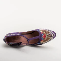 American Duchess Daisy Women's Embroidered T-Straps (Purple) -StrideOne Store bata daisy 1920s embroidered flapper shoes purple 11