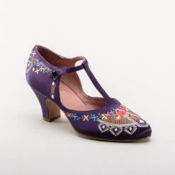American Duchess Daisy Women's Embroidered T-Straps (Purple) -StrideOne Store bata daisy 1920s embroidered flapper shoes purple 2