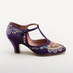 American Duchess Daisy Women's Embroidered T-Straps (Purple) -StrideOne Store bata daisy 1920s embroidered flapper shoes purple 3