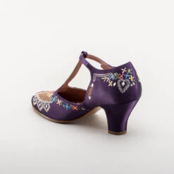 American Duchess Daisy Women's Embroidered T-Straps (Purple) -StrideOne Store bata daisy 1920s embroidered flapper shoes purple 6