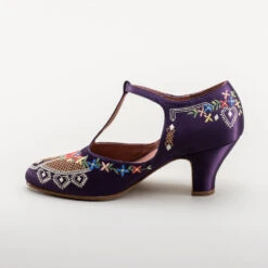 American Duchess Daisy Women's Embroidered T-Straps (Purple) -StrideOne Store bata daisy 1920s embroidered flapper shoes purple 7
