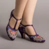 American Duchess Daisy Women's Embroidered T-Straps (Purple) -StrideOne Store bata daisy 1920s embroidered flapper shoes purple of