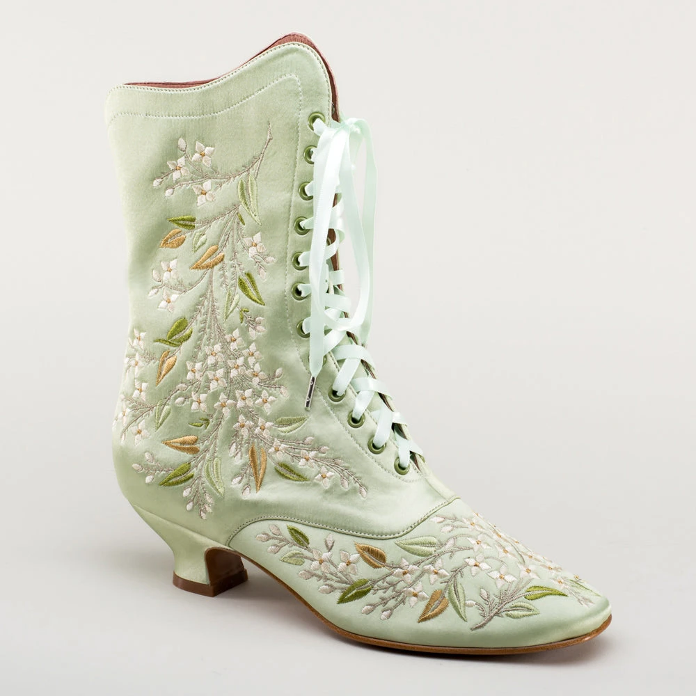 American Duchess Flora Women's Embroidered Boots (Celadon Green) 7 American Duchess Flora Women's Embroidered Boots (Celadon Green) - Image 5