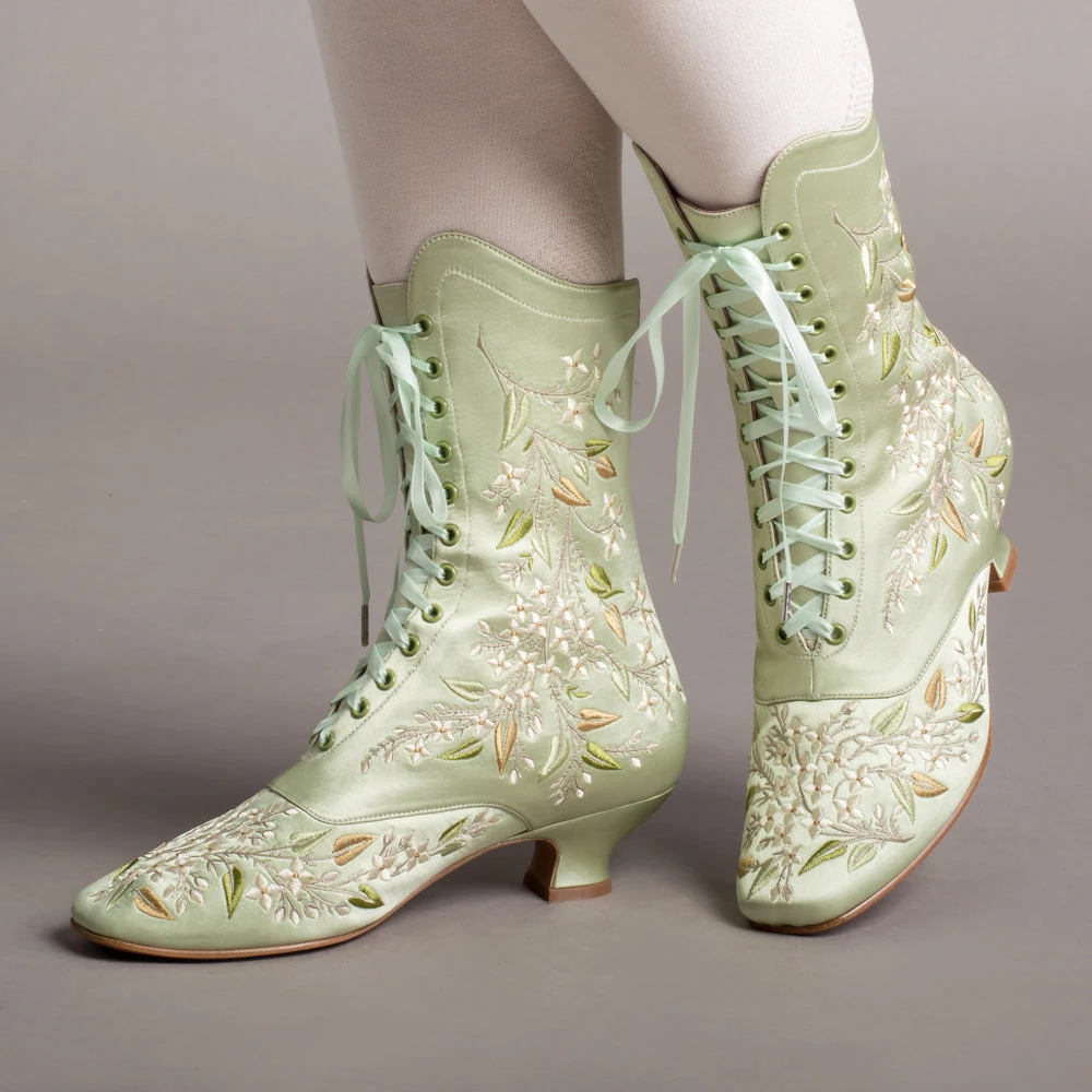 American Duchess Flora Women's Embroidered Boots (Celadon Green) 4 American Duchess Flora Women's Embroidered Boots (Celadon Green) - Image 2