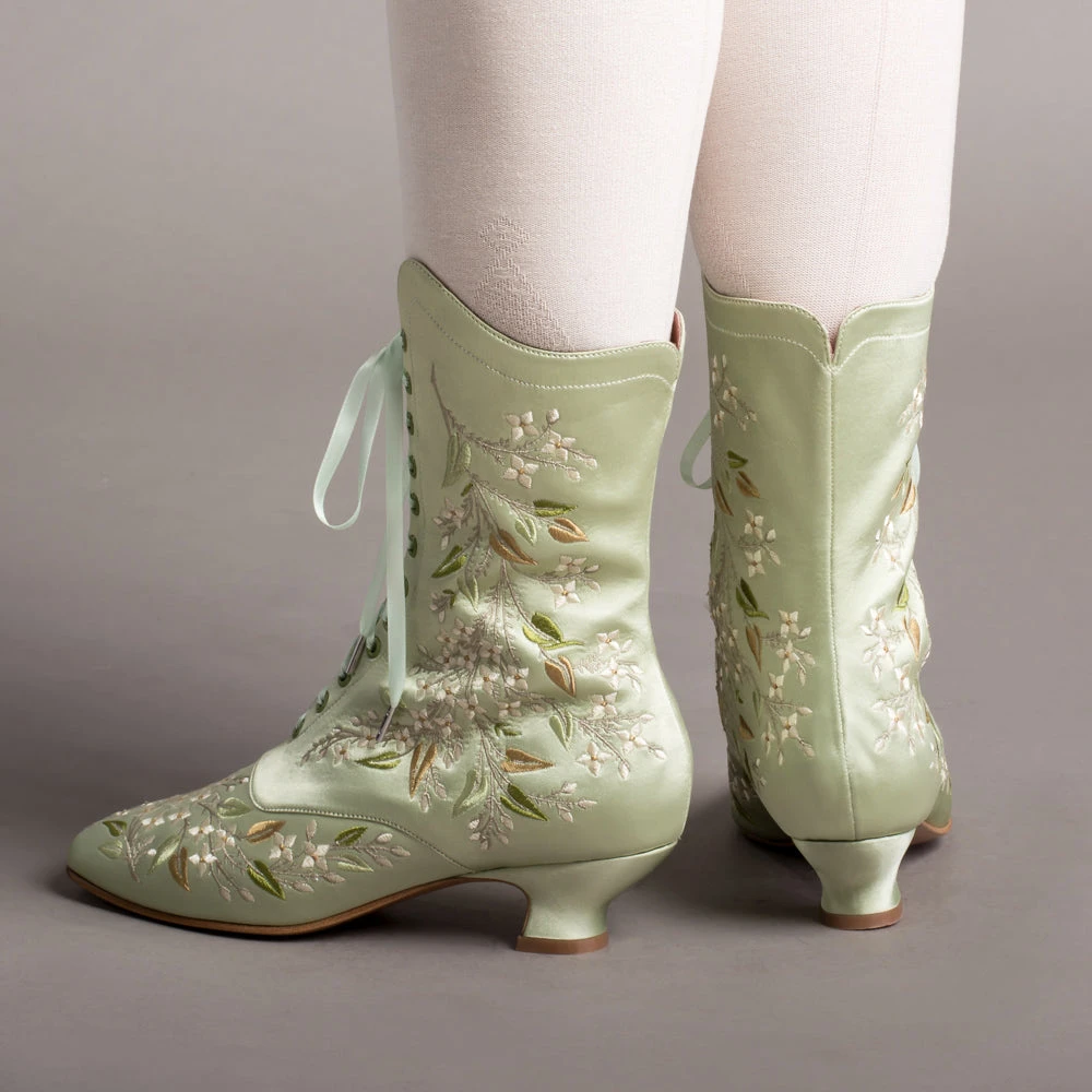 American Duchess Flora Women's Embroidered Boots (Celadon Green) 5 American Duchess Flora Women's Embroidered Boots (Celadon Green) - Image 3