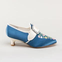 American Duchess Primrose Women's 18th Century Shoes (Blue/Ivory) -StrideOne Store bata primrose embroidered 18th century shoes blue 3