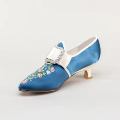 American Duchess Primrose Women's 18th Century Shoes (Blue/Ivory) -StrideOne Store bata primrose embroidered 18th century shoes blue 8