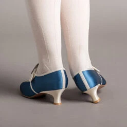 American Duchess Primrose Women's 18th Century Shoes (Blue/Ivory) -StrideOne Store bata primrose embroidered 18th century shoes blue of 3