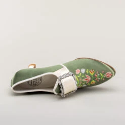 American Duchess Primrose Women's 18th Century Shoes (Green/Ivory) -StrideOne Store bata primrose embroidered 18th century shoes green 11