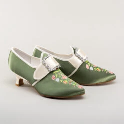 American Duchess Primrose Women's 18th Century Shoes (Green/Ivory) -StrideOne Store bata primrose embroidered 18th century shoes green