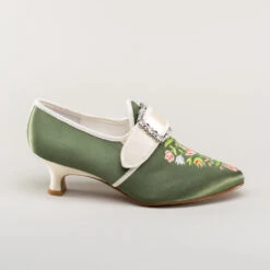 American Duchess Primrose Women's 18th Century Shoes (Green/Ivory) -StrideOne Store bata primrose embroidered 18th century shoes green 3