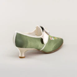 American Duchess Primrose Women's 18th Century Shoes (Green/Ivory) -StrideOne Store bata primrose embroidered 18th century shoes green 4