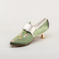 American Duchess Primrose Women's 18th Century Shoes (Green/Ivory) -StrideOne Store bata primrose embroidered 18th century shoes green 8