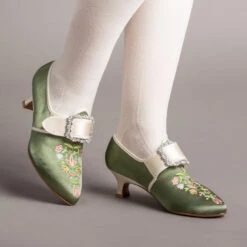 American Duchess Primrose Women's 18th Century Shoes (Green/Ivory)