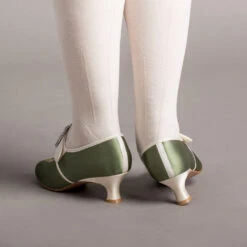 American Duchess Primrose Women's 18th Century Shoes (Green/Ivory) -StrideOne Store bata primrose embroidered 18th century shoes green of 3