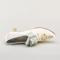 American Duchess Primrose Women's 18th Century Shoes (Ivory/Celadon Green) -StrideOne Store bata primrose embroidered 18th century shoes ivory celadon 11