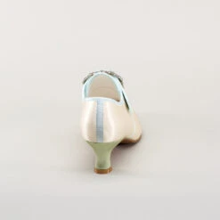 American Duchess Primrose Women's 18th Century Shoes (Ivory/Celadon Green) -StrideOne Store bata primrose embroidered 18th century shoes ivory celadon 5