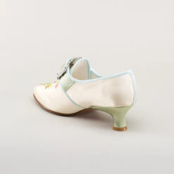 American Duchess Primrose Women's 18th Century Shoes (Ivory/Celadon Green) -StrideOne Store bata primrose embroidered 18th century shoes ivory celadon 6