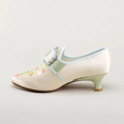American Duchess Primrose Women's 18th Century Shoes (Ivory/Celadon Green) -StrideOne Store bata primrose embroidered 18th century shoes ivory celadon 7
