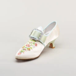 American Duchess Primrose Women's 18th Century Shoes (Ivory/Celadon Green) -StrideOne Store bata primrose embroidered 18th century shoes ivory celadon 8