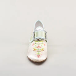 American Duchess Primrose Women's 18th Century Shoes (Ivory/Celadon Green) -StrideOne Store bata primrose embroidered 18th century shoes ivory celadon 9