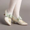 American Duchess Primrose Women's 18th Century Shoes (Ivory/Celadon Green) -StrideOne Store bata primrose embroidered 18th century shoes ivory celadon of