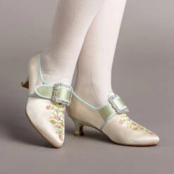 American Duchess Primrose Women's 18th Century Shoes (Ivory/Celadon Green)