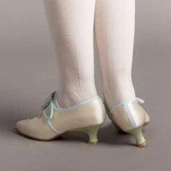 American Duchess Primrose Women's 18th Century Shoes (Ivory/Celadon Green) -StrideOne Store bata primrose embroidered 18th century shoes ivory celadon of 3