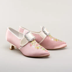 American Duchess Primrose Women's 18th Century Shoes (Pink/Ivory) -StrideOne Store bata primrose embroidered 18th century shoes pink