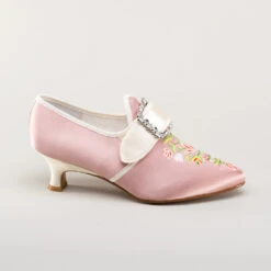 American Duchess Primrose Women's 18th Century Shoes (Pink/Ivory) -StrideOne Store bata primrose embroidered 18th century shoes pink 3