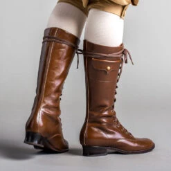 American Duchess Bessie Women's Vintage Aviator Boots (Brown) -StrideOne Store bessie coleman vintage leather aviator boots brown of 3