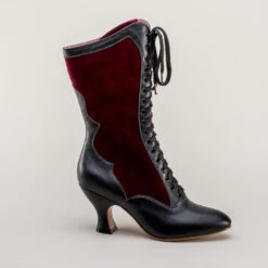 American Duchess Camille Women's Edwardian Boots (Burgundy/Black) -StrideOne Store camille edwardian boots black burgundy 3