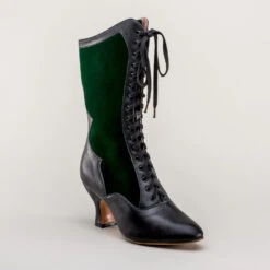 American Duchess Camille Women's Edwardian Boots (Black/Green) -StrideOne Store camille edwardian boots black green 2